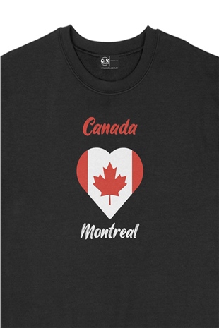 Montreal Canada Bayraklı Kalpli Siyah Sweatshirt