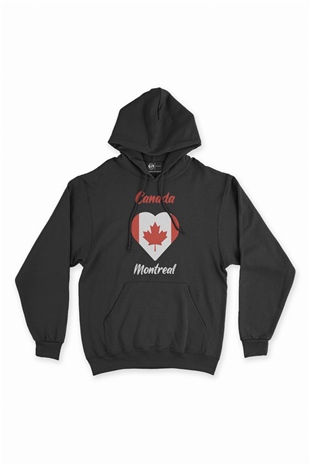 Montreal Canada Bayraklı Kalpli Siyah Sweatshirt Hoodie