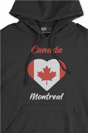 Montreal Canada Bayraklı Kalpli Siyah Sweatshirt Hoodie