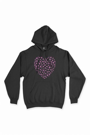 Mor Kalpler Siyah Kapşonlu Sweatshirt Hoodie