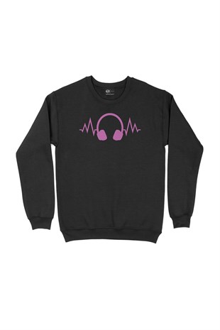 Mor Kulaklık Siyah Sweatshirt