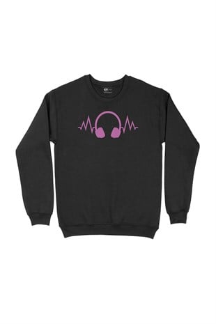 Mor Kulaklık Siyah Sweatshirt
