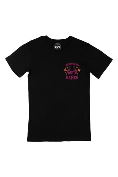 Mor Professional Gamer Cep Logo Tasarımlı Siyah Tişört