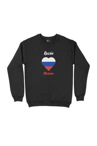 Moskova Rusya Bayraklı Kalpli Siyah Sweatshirt