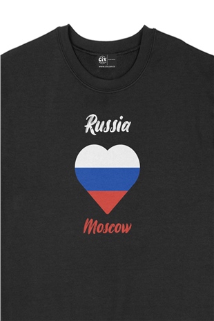 Moskova Rusya Bayraklı Kalpli Siyah Sweatshirt