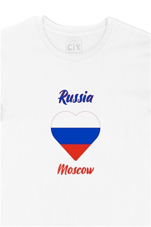 Moskova Rusya Bayraklı Kalpli Tişört