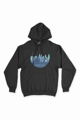 Moskova Siyah Kapşonlu Sweatshirt Hoodie