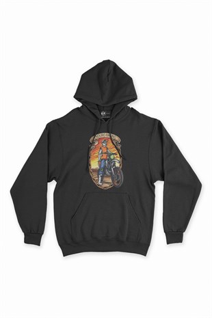 Motor Enduro Racing Siyah Kapşonlu Sweatshirt Hoodie