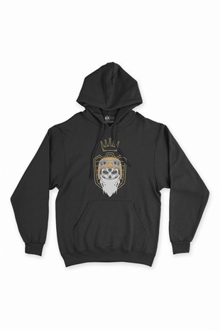 Motorcu Kral Kurukafa Siyah Kapşonlu Sweatshirt Hoodie