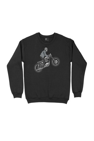 Motorcu Kuru Kafa Siyah Sweatshirt