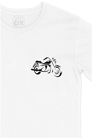 Motorsiklet Cep Logo Tasarımlı Beyaz Tişört