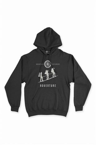 Mountain Explorers Siyah Kapşonlu Sweatshirt Hoodie
