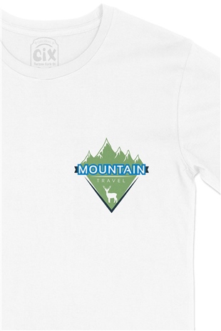 Mountain Travel Cep Logo Tasarımlı Beyaz Tişört