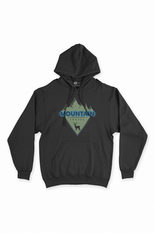 Mountain Travel Siyah Kapşonlu Sweatshirt Hoodie