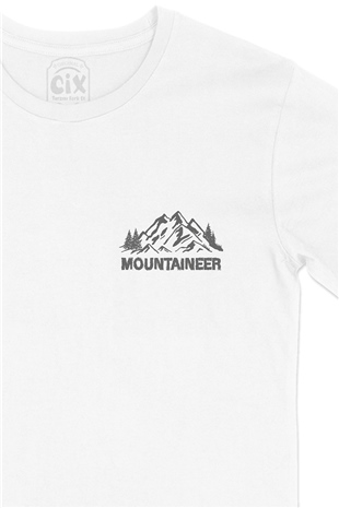 Mountaineer Dağcı Cep Logo Tasarımlı Beyaz Tişört