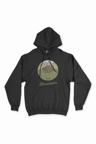 Mountains Siyah Kapşonlu Sweatshirt Hoodie