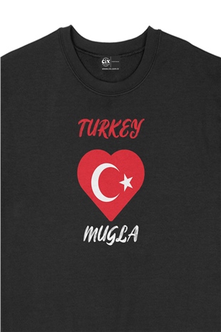 Muğla Türkiye Bayraklı Kalpli Siyah Sweatshirt
