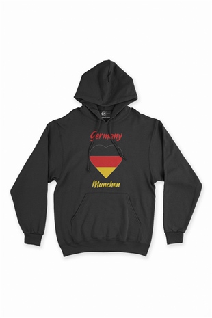 Münih Almanya  Bayraklı Kalpli Siyah Sweatshirt Hoodie