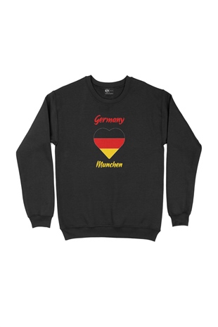Münih Almanya  Bayraklı Kalpli Siyah Sweatshirt