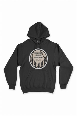 Music Begins Siyah Kapşonlu Sweatshirt Hoodie
