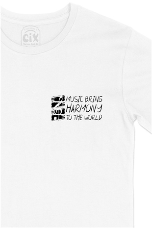 Music Bring Harmony To The World Cep Logo Tasarımlı Beyaz Tişört