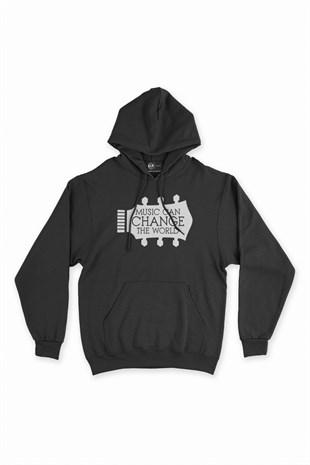 Music Can Change The World Siyah Kapşonlu Sweatshirt Hoodie