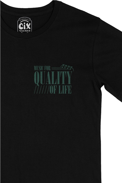 Music For Quality OF Life Cep Logo Tasarımlı Siyah Tişört