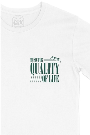 Music For Quality OF Life Cep Logo Tasarımlı Beyaz Tişört