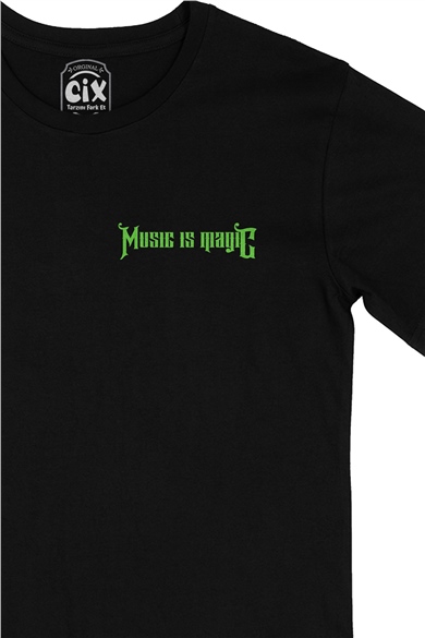 Music Is Magıc Cep Logo Tasarımlı Siyah Tişört