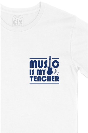 Music Is My Teacher Cep Logo Tasarımlı Beyaz Tişört