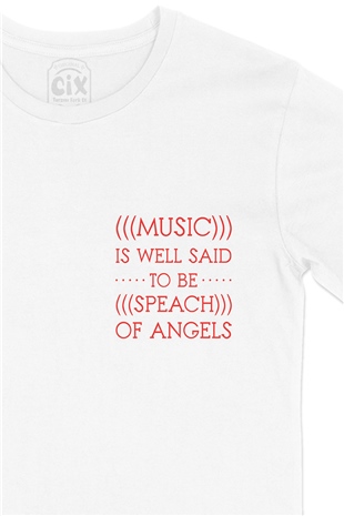 Music Is Speach Of Angels Cep Logo Tasarımlı Beyaz Tişört