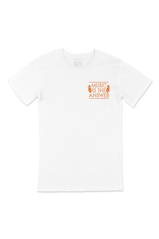 Music Is The Answer Cep Logo Tasarımlı Beyaz Tişört
