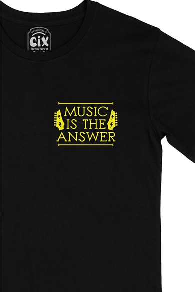 Music Is The Answer Cep Logo Tasarımlı Siyah Tişört