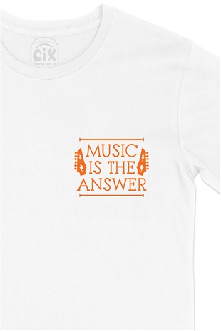 Music Is The Answer Cep Logo Tasarımlı Beyaz Tişört