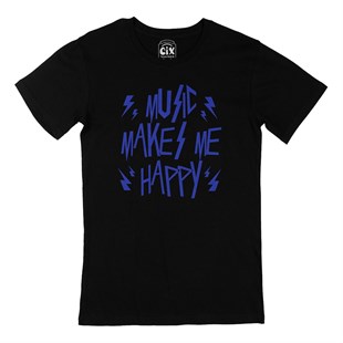 Music Makes Me Happy Siyah Tişört