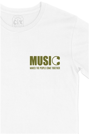 Music Makes The People Come Together Cep Logo Tasarımlı Beyaz Tişört
