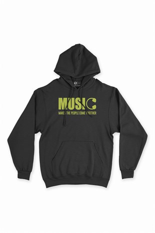 Music Makes The People Come Together Siyah Kapşonlu Sweatshirt Hoodie