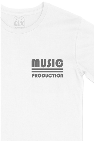 Music Production Cep Logo Tasarımlı Beyaz Tişört