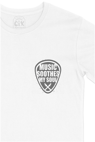 Music Soothes My Soul Cep Logo Tasarımlı Beyaz Tişört
