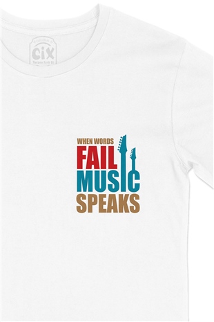 Music Speaks Cep Logo Tasarımlı Beyaz Tişört