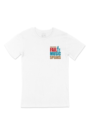 Music Speaks Cep Logo Tasarımlı Beyaz Tişört