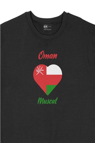 Muskat Umman Bayraklı Kalpli Siyah Sweatshirt