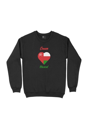 Muskat Umman Bayraklı Kalpli Siyah Sweatshirt