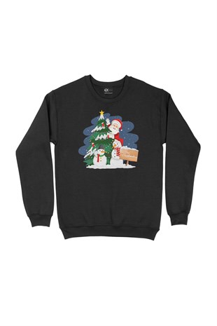 Mutlu Yıllar Santa Claus Siyah Sweatshirt