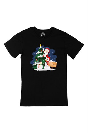 Mutlu Yıllar Santa Claus Siyah Tişört