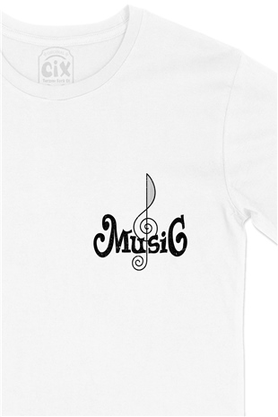 Müzik Nota Cep Logo Tasarımlı Beyaz Tişört