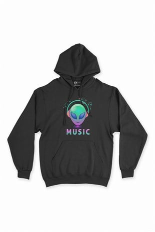 Müzisyen Uzaylı Siyah Kapşonlu Sweatshirt Hoodie