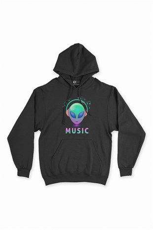 Müzisyen Uzaylı Siyah Kapşonlu Sweatshirt Hoodie