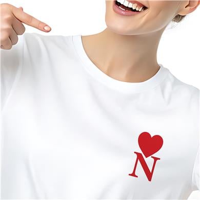 N Harf Baskılı Kalpli Boyfriend Beyaz Tişört