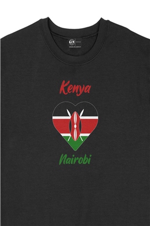 Nairobi Kenya Bayraklı Kalpli Siyah Sweatshirt